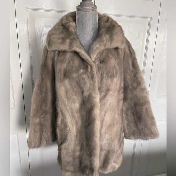 Blue mink solid  real fur collar coat with hooks - Picture 1 of 9